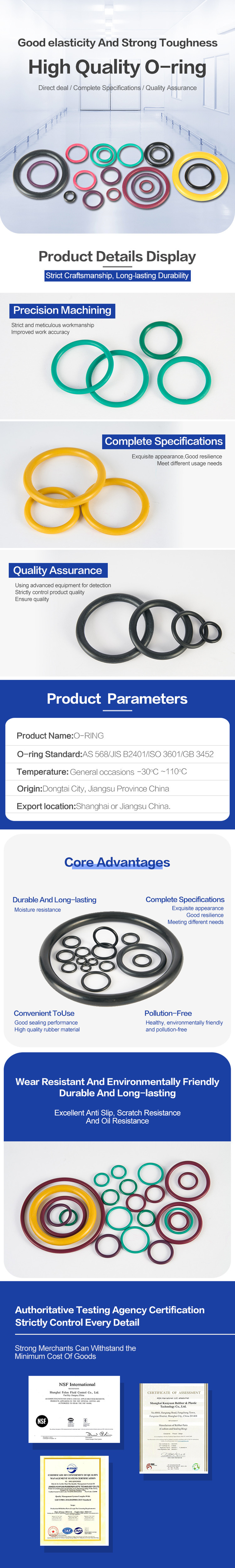 ISO 3601 NBR Vòng O màu đen Kháng mòn tốt 40 bar Áp suất -25.C đến 100.C 0